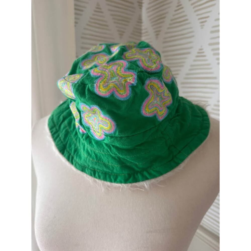 Y2K Vintage Green Hand-painted Groovy Flowers with Fuzzy Interior